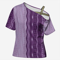 Vintage Violet Hawaiian Traditional Kapa Mix Flowers Lei Cross Shoulder Shirt LT7 Female Violet - Polynesian Pride