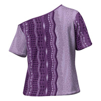 Vintage Violet Hawaiian Traditional Kapa Mix Flowers Lei Cross Shoulder Shirt LT7 - Polynesian Pride
