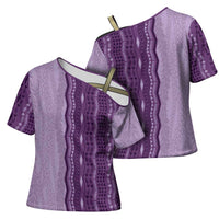 Vintage Violet Hawaiian Traditional Kapa Mix Flowers Lei Cross Shoulder Shirt LT7 - Polynesian Pride