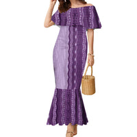 Vintage Violet Hawaiian Traditional Kapa Mix Flowers Lei Family Matching Mermaid Dress and Hawaiian Shirt