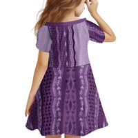 Vintage Violet Hawaiian Traditional Kapa Mix Flowers Lei Family Matching Off Shoulder Maxi Dress and Hawaiian Shirt