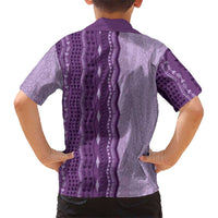 Vintage Violet Hawaiian Traditional Kapa Mix Flowers Lei Family Matching Short Sleeve Bodycon Dress and Hawaiian Shirt