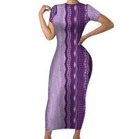 Vintage Violet Hawaiian Traditional Kapa Mix Flowers Lei Family Matching Short Sleeve Bodycon Dress and Hawaiian Shirt