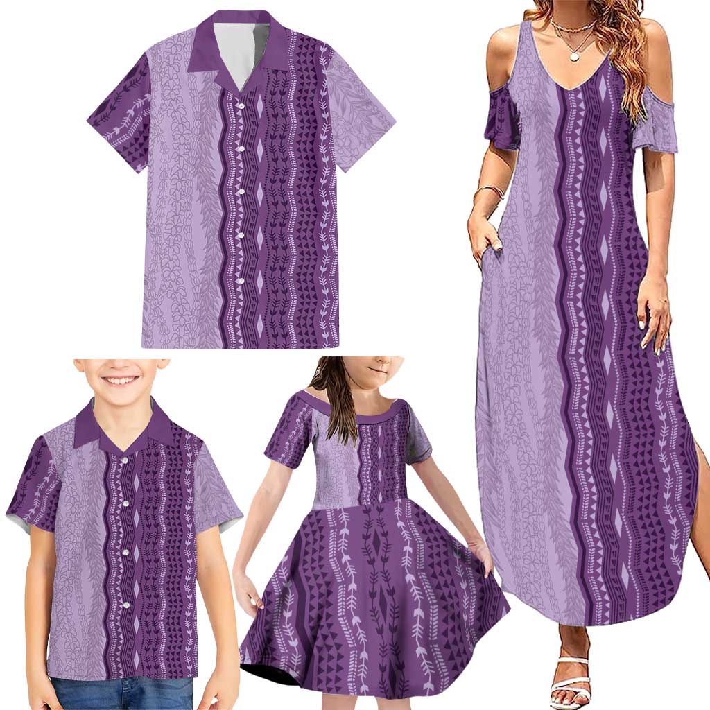 Vintage Violet Hawaiian Traditional Kapa Mix Flowers Lei Family Matching Summer Maxi Dress and Hawaiian Shirt LT7 - Polynesian Pride