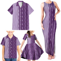 Vintage Violet Hawaiian Traditional Kapa Mix Flowers Lei Family Matching Tank Maxi Dress and Hawaiian Shirt
