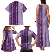 Vintage Violet Hawaiian Traditional Kapa Mix Flowers Lei Family Matching Tank Maxi Dress and Hawaiian Shirt