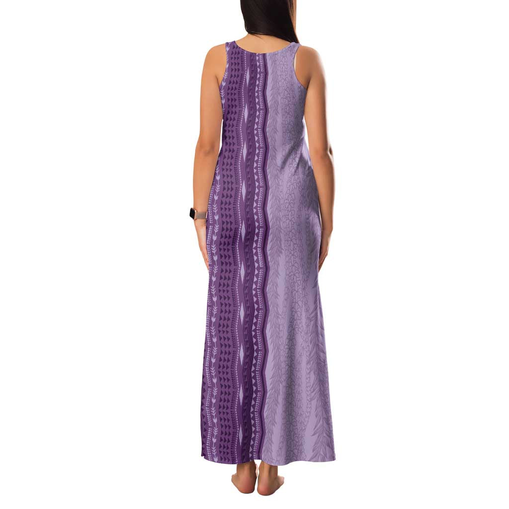 Vintage Violet Hawaiian Traditional Kapa Mix Flowers Lei Family Matching Tank Maxi Dress and Hawaiian Shirt