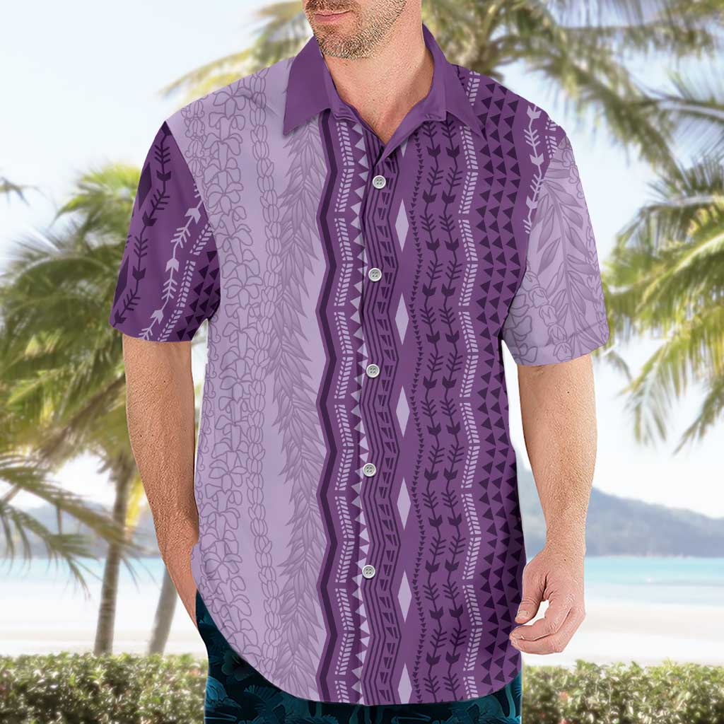 Vintage Violet Hawaiian Traditional Kapa Mix Flowers Lei Hawaiian Shirt LT7 - Polynesian Pride
