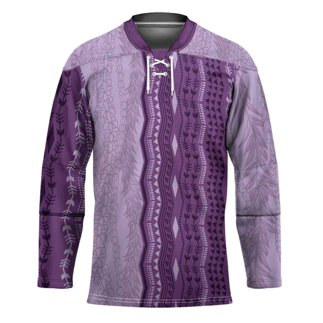 Vintage Violet Hawaiian Traditional Kapa Mix Flowers Lei Hockey Jersey LT7 Unisex Violet - Polynesian Pride
