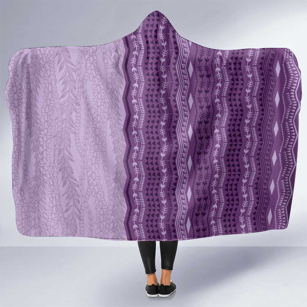 Vintage Violet Hawaiian Traditional Kapa Mix Flowers Lei Hooded Blanket LT7 One Size Violet - Polynesian Pride
