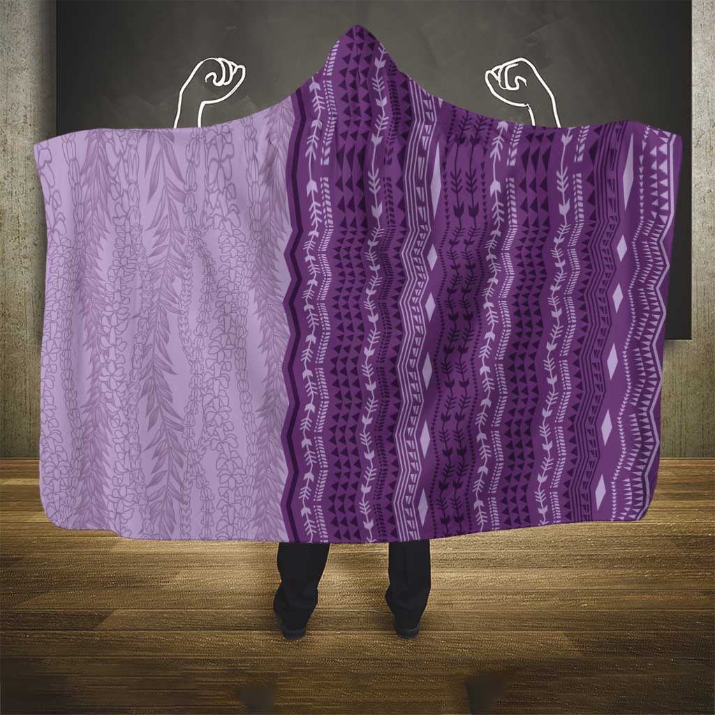 Vintage Violet Hawaiian Traditional Kapa Mix Flowers Lei Hooded Blanket LT7 - Polynesian Pride