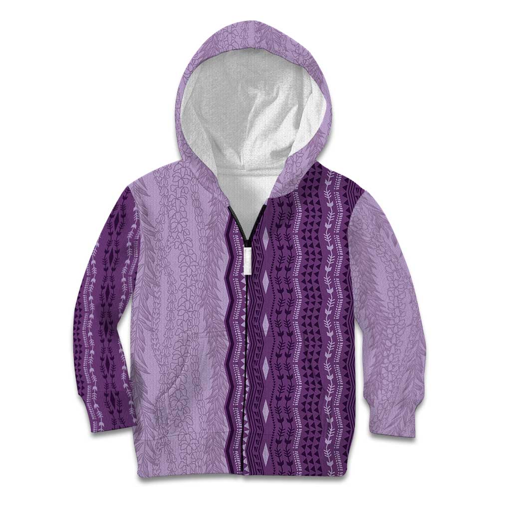 Vintage Violet Hawaiian Traditional Kapa Mix Flowers Lei Kid Hoodie LT7 Zip Hoodie Violet - Polynesian Pride