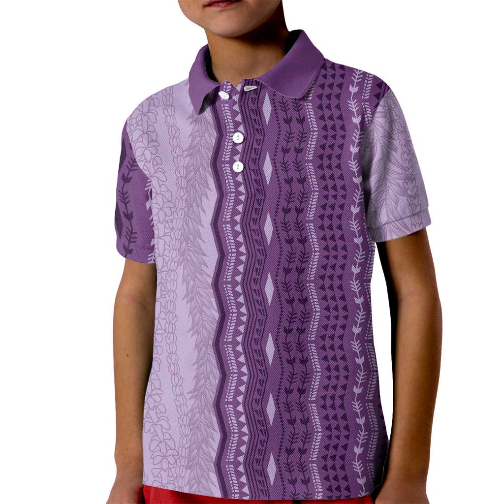 Vintage Violet Hawaiian Traditional Kapa Mix Flowers Lei Kid Polo Shirt LT7 Kid Violet - Polynesian Pride
