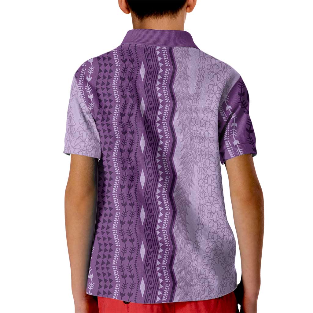 Vintage Violet Hawaiian Traditional Kapa Mix Flowers Lei Kid Polo Shirt LT7 - Polynesian Pride