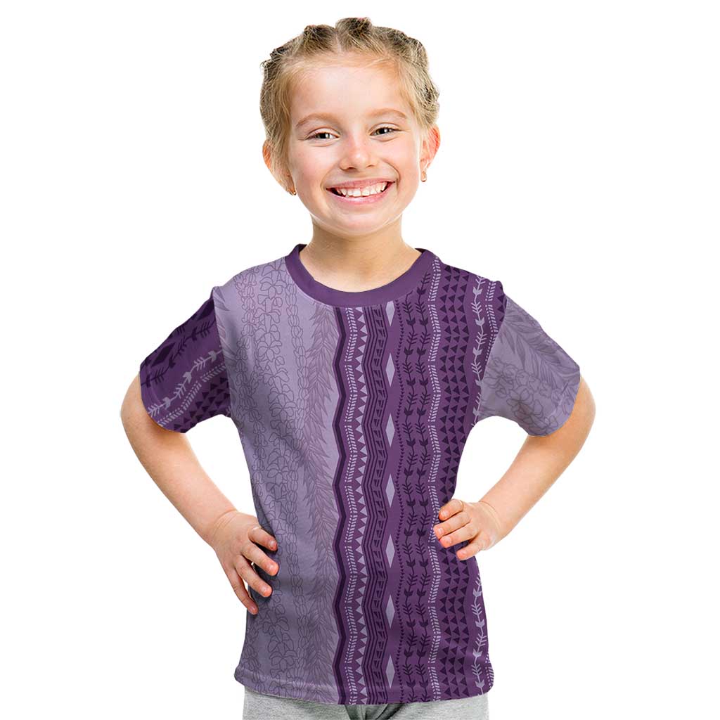 Vintage Violet Hawaiian Traditional Kapa Mix Flowers Lei Kid T Shirt LT7 Violet - Polynesian Pride
