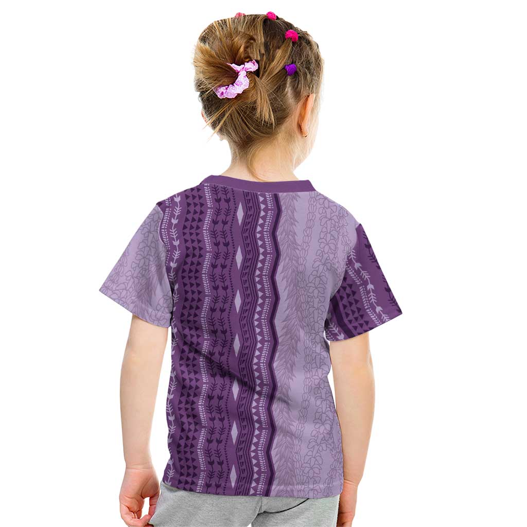 Vintage Violet Hawaiian Traditional Kapa Mix Flowers Lei Kid T Shirt LT7 - Polynesian Pride