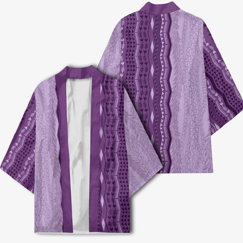 Vintage Violet Hawaiian Traditional Kapa Mix Flowers Lei Kimono LT7 - Polynesian Pride