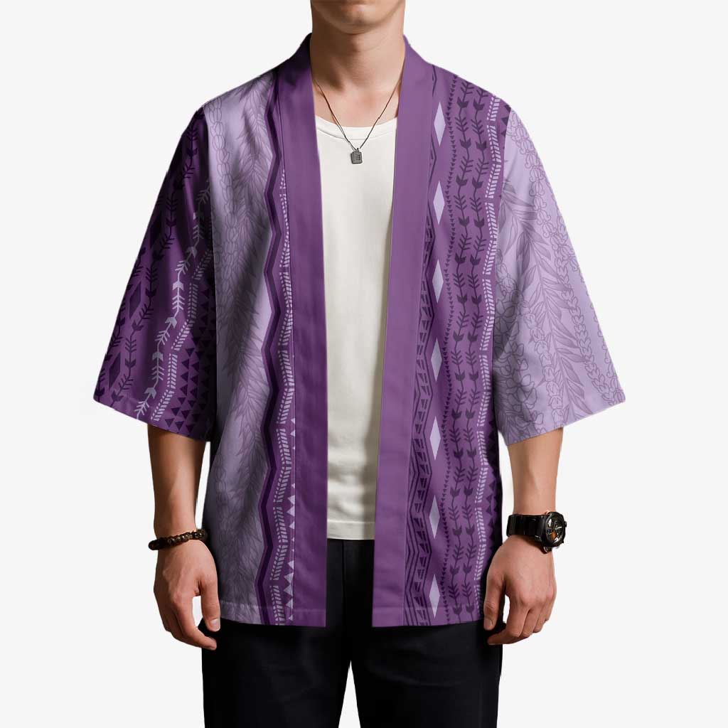 Vintage Violet Hawaiian Traditional Kapa Mix Flowers Lei Kimono LT7 - Polynesian Pride