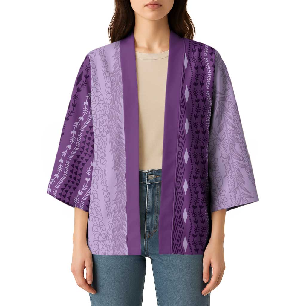 Vintage Violet Hawaiian Traditional Kapa Mix Flowers Lei Kimono LT7 - Polynesian Pride