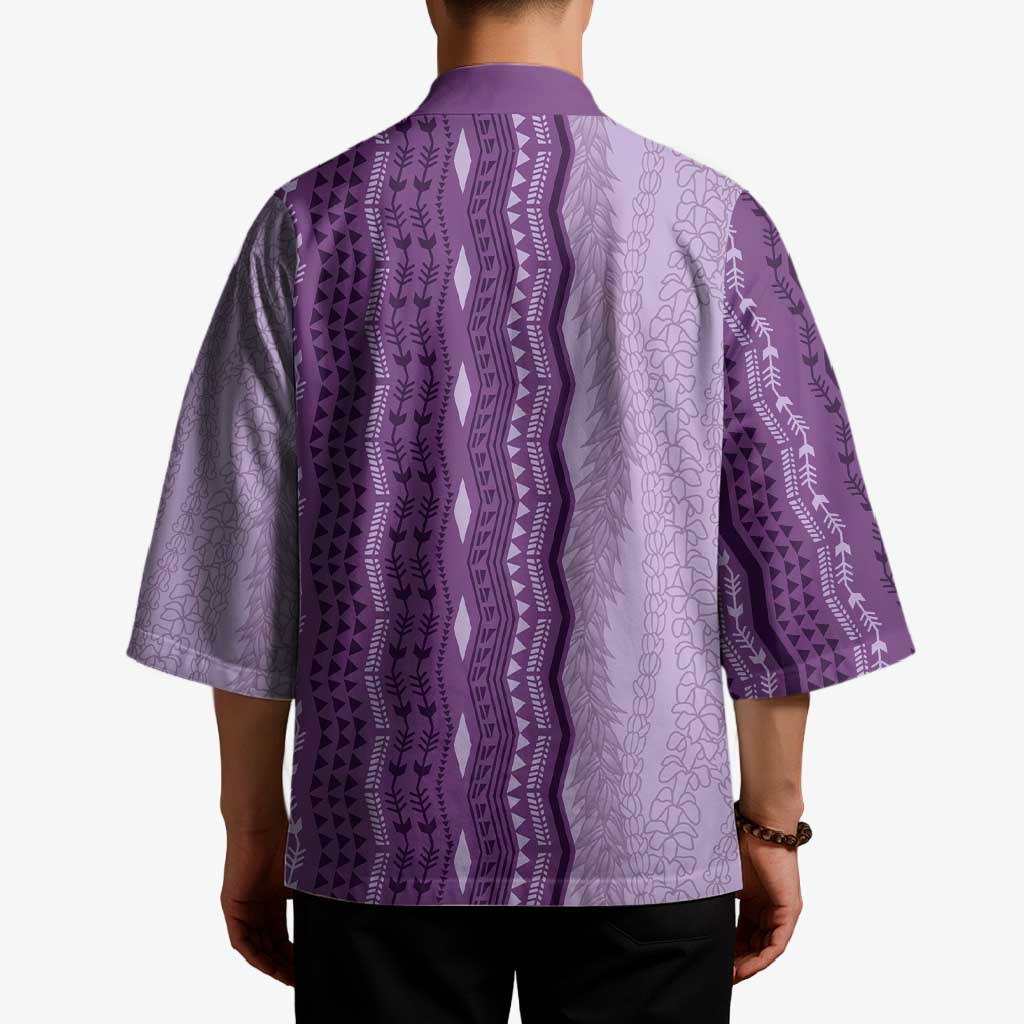 Vintage Violet Hawaiian Traditional Kapa Mix Flowers Lei Kimono LT7 - Polynesian Pride