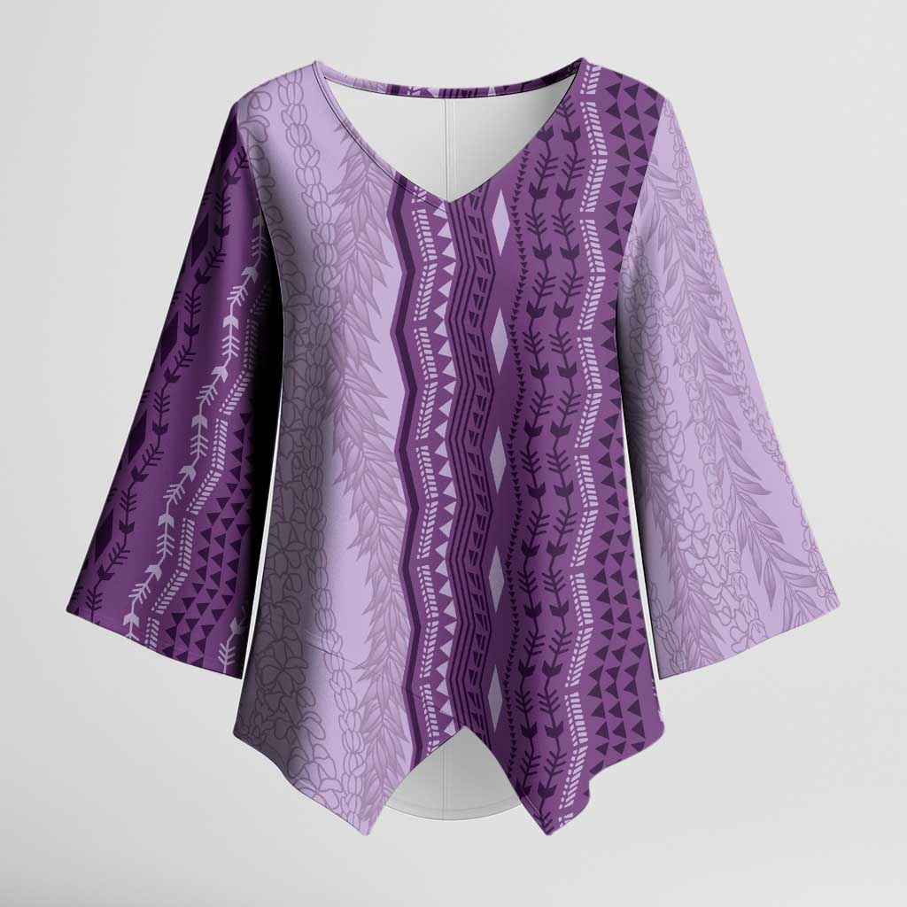 Vintage Violet Hawaiian Traditional Kapa Mix Flowers Lei Kimono Sleeve Blouse LT7 Female Violet - Polynesian Pride