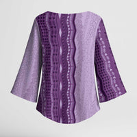 Vintage Violet Hawaiian Traditional Kapa Mix Flowers Lei Kimono Sleeve Blouse LT7 - Polynesian Pride