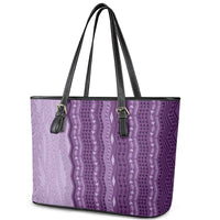 Vintage Violet Hawaiian Traditional Kapa Mix Flowers Lei Leather Tote Bag LT7 - Polynesian Pride