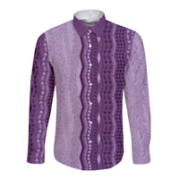 Vintage Violet Hawaiian Traditional Kapa Mix Flowers Lei Long Sleeve Button Shirt LT7 Unisex Violet - Polynesian Pride