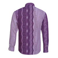 Vintage Violet Hawaiian Traditional Kapa Mix Flowers Lei Long Sleeve Button Shirt LT7 - Polynesian Pride