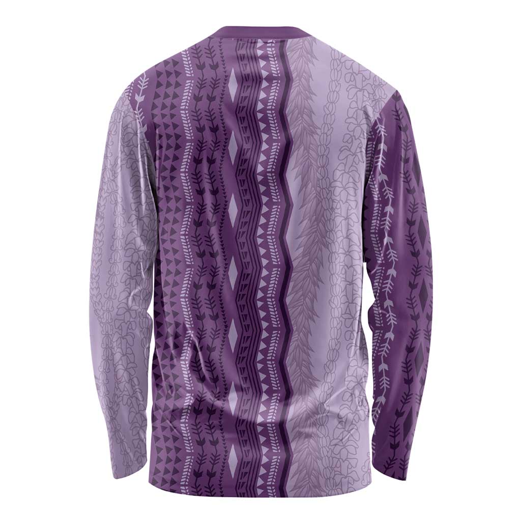 Vintage Violet Hawaiian Traditional Kapa Mix Flowers Lei Long Sleeve Shirt LT7 - Polynesian Pride