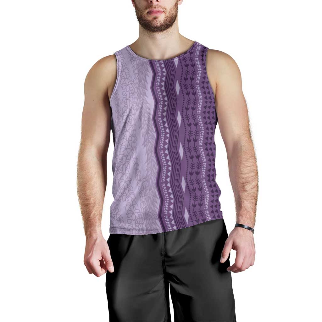 Vintage Violet Hawaiian Traditional Kapa Mix Flowers Lei Men Tank Top LT7 - Polynesian Pride