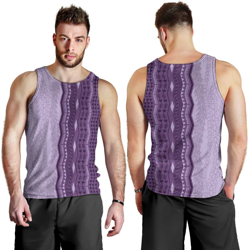 Vintage Violet Hawaiian Traditional Kapa Mix Flowers Lei Men Tank Top LT7 - Polynesian Pride