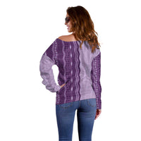Vintage Violet Hawaiian Traditional Kapa Mix Flowers Lei Off Shoulder Sweater LT7 - Polynesian Pride
