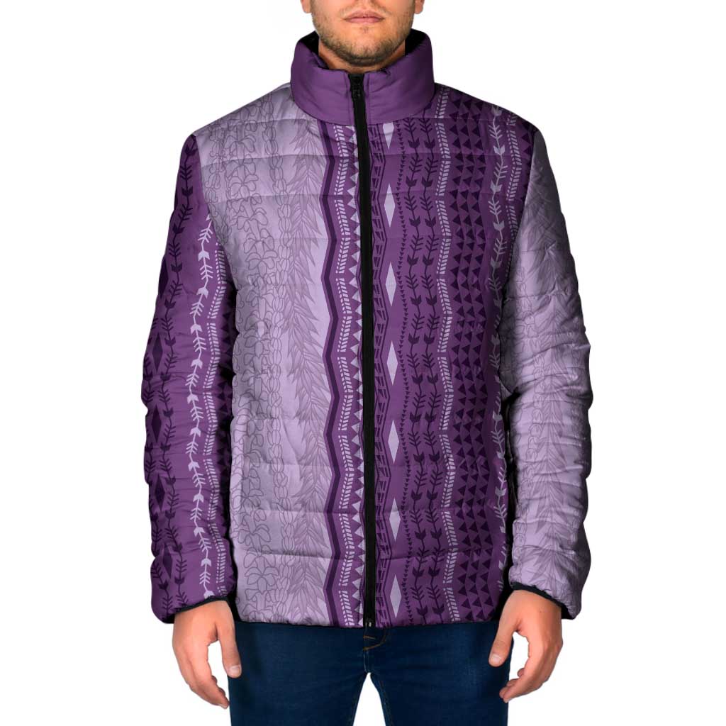 Vintage Violet Hawaiian Traditional Kapa Mix Flowers Lei Padded Jacket LT7 Men Violet - Polynesian Pride