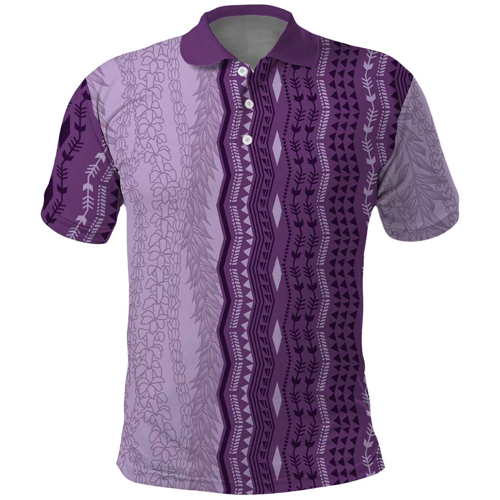 Vintage Violet Hawaiian Traditional Kapa Mix Flowers Lei Polo Shirt LT7 Violet - Polynesian Pride