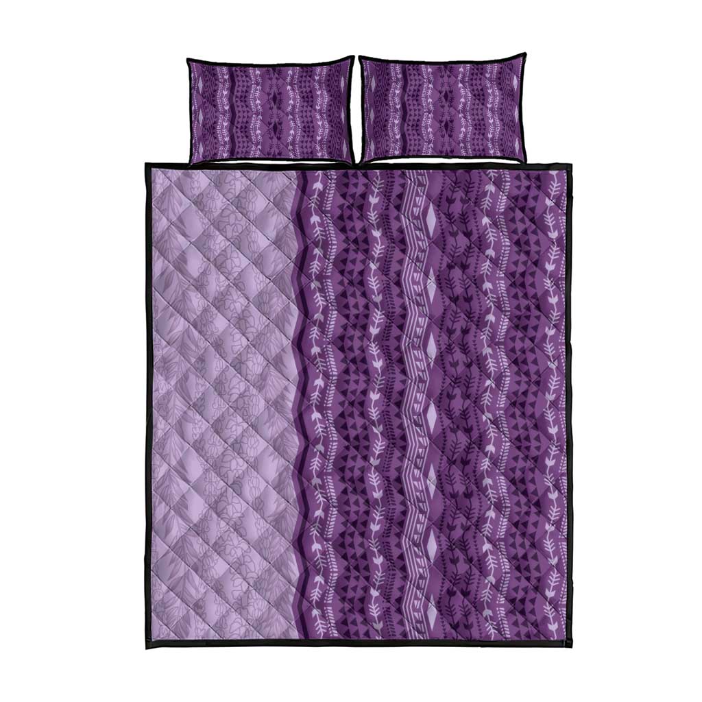 Vintage Violet Hawaiian Traditional Kapa Mix Flowers Lei Quilt Bed Set LT7 - Polynesian Pride