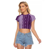 Vintage Violet Hawaiian Traditional Kapa Mix Flowers Lei Raglan Cropped T Shirt LT7 Female Violet - Polynesian Pride
