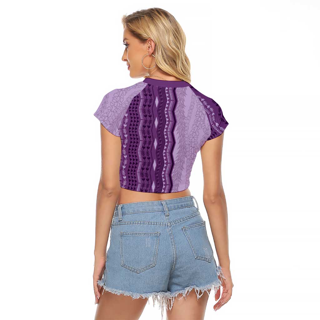 Vintage Violet Hawaiian Traditional Kapa Mix Flowers Lei Raglan Cropped T Shirt LT7 - Polynesian Pride