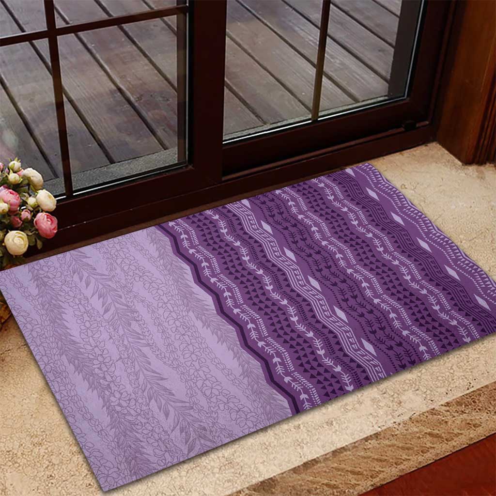 Vintage Violet Hawaiian Traditional Kapa Mix Flowers Lei Rubber Doormat LT7 - Polynesian Pride