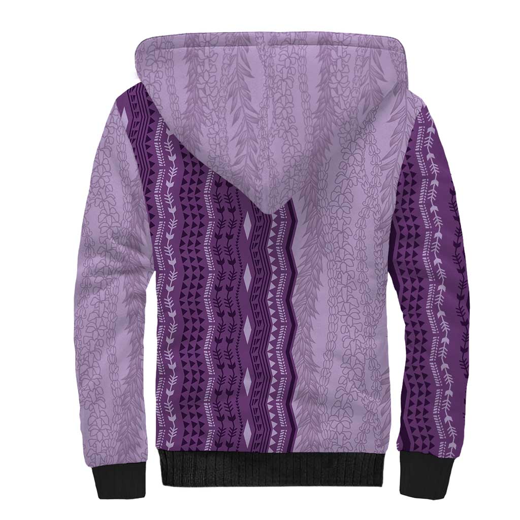 Vintage Violet Hawaiian Traditional Kapa Mix Flowers Lei Sherpa Hoodie