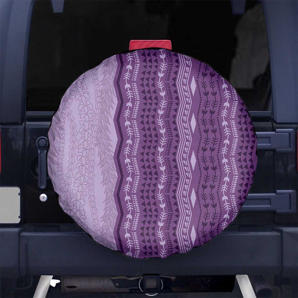 Vintage Violet Hawaiian Traditional Kapa Mix Flowers Lei Spare Tire Cover