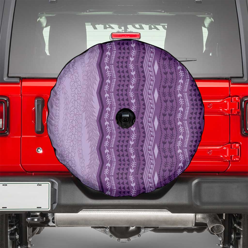 Vintage Violet Hawaiian Traditional Kapa Mix Flowers Lei Spare Tire Cover