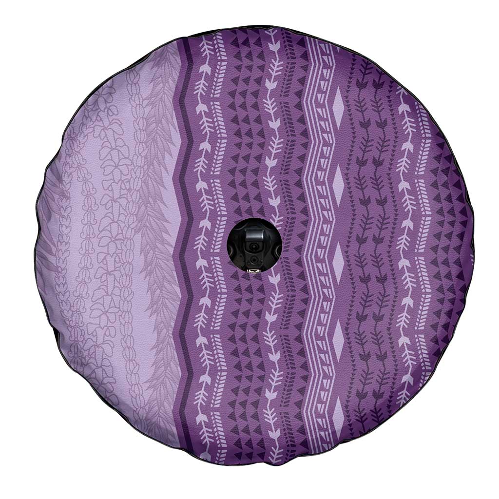 Vintage Violet Hawaiian Traditional Kapa Mix Flowers Lei Spare Tire Cover