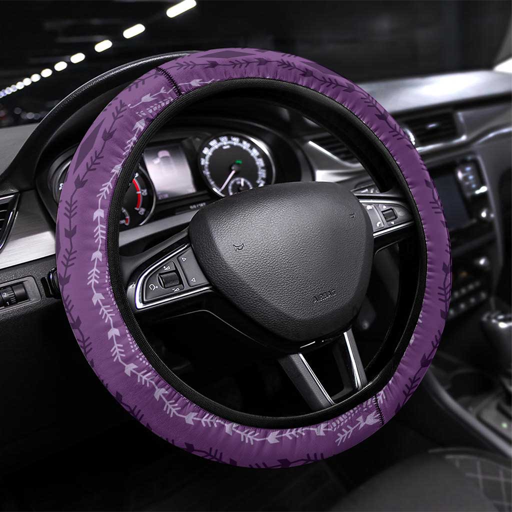 Vintage Violet Hawaiian Traditional Kapa Mix Flowers Lei Steering Wheel Cover LT7 Universal Fit Violet - Polynesian Pride