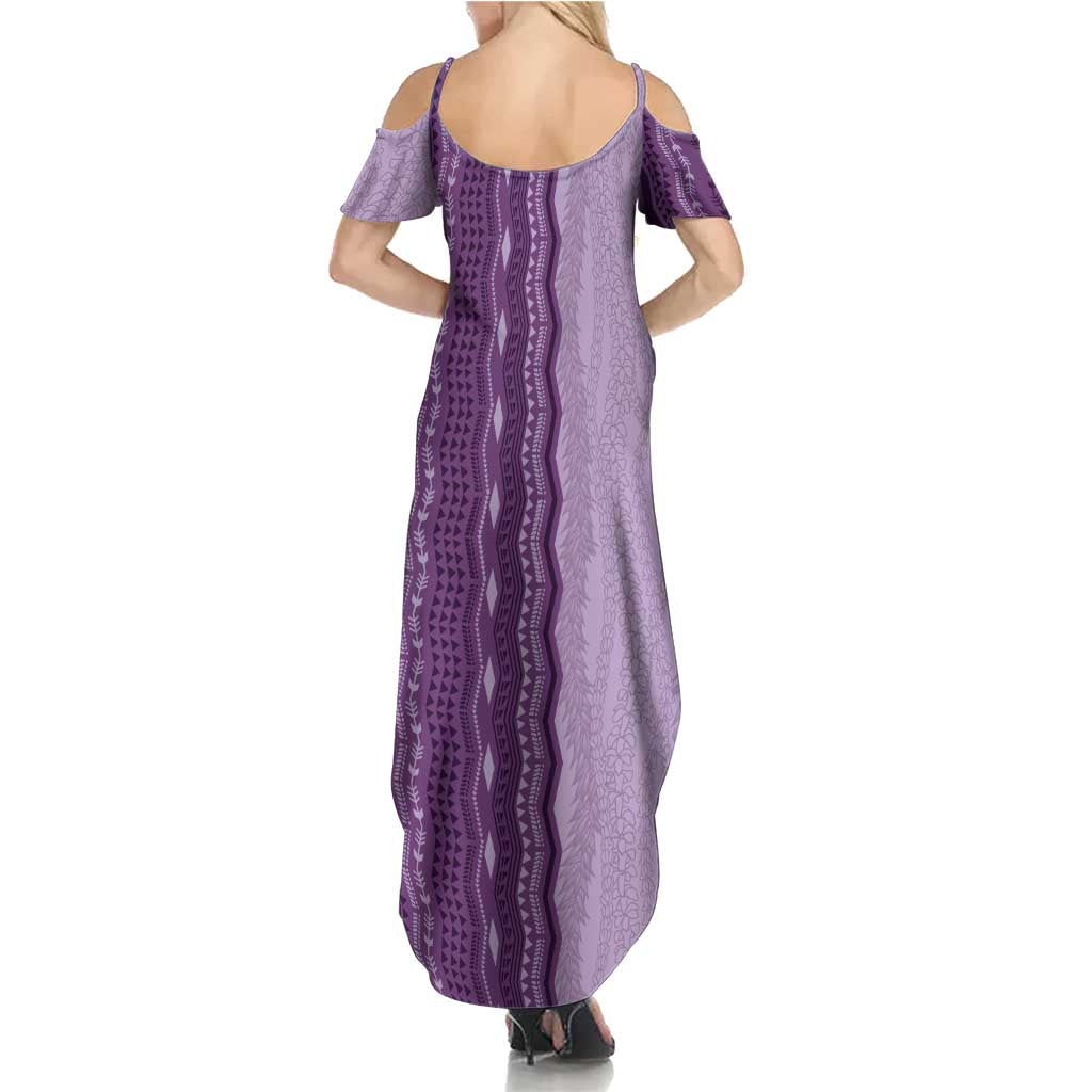 Vintage Violet Hawaiian Traditional Kapa Mix Flowers Lei Summer Maxi Dress LT7 - Polynesian Pride