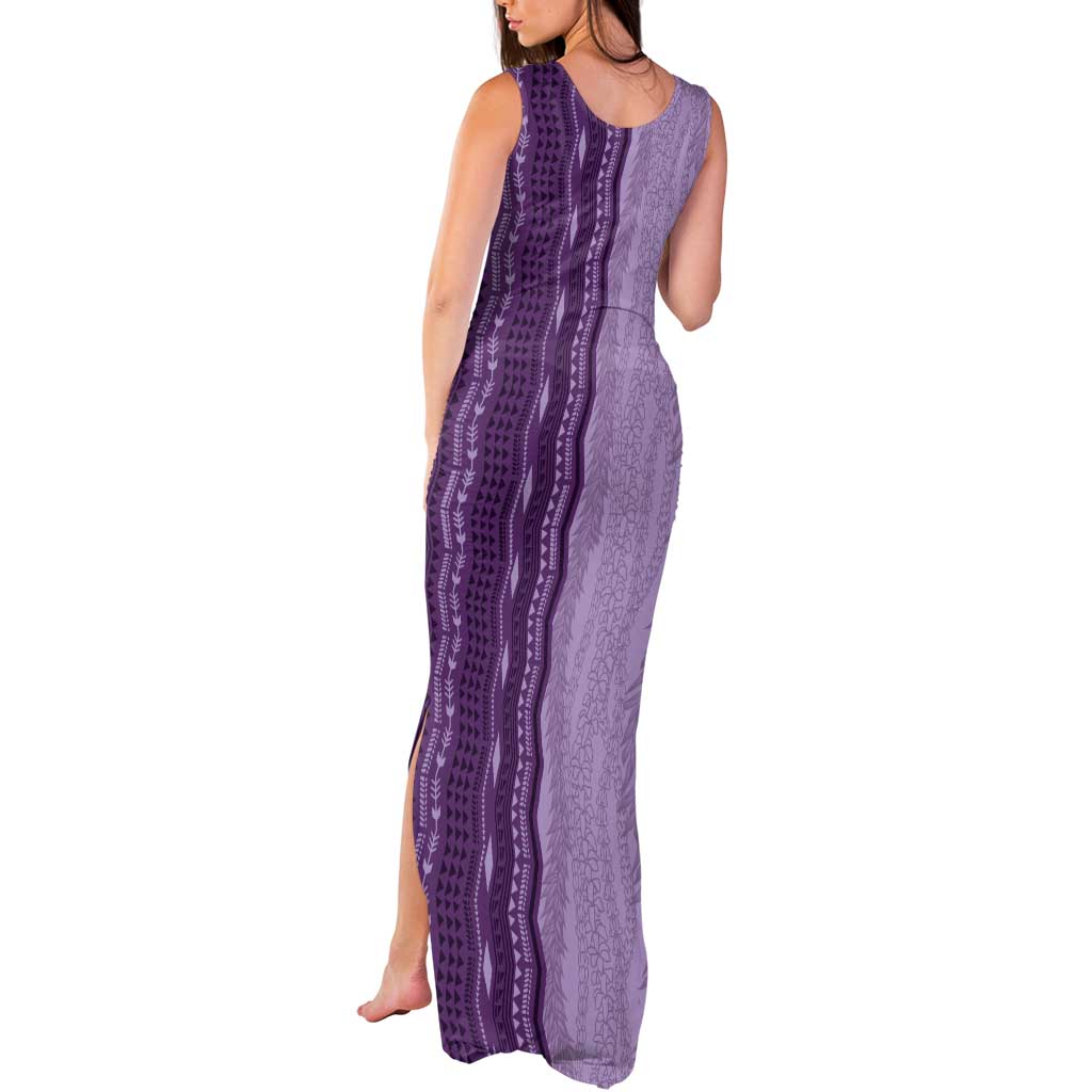 Vintage Violet Hawaiian Traditional Kapa Mix Flowers Lei Tank Maxi Dress LT7 - Polynesian Pride