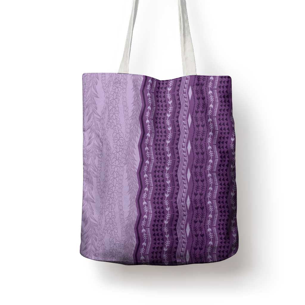 Vintage Violet Hawaiian Traditional Kapa Mix Flowers Lei Tote Bag LT7 - Polynesian Pride