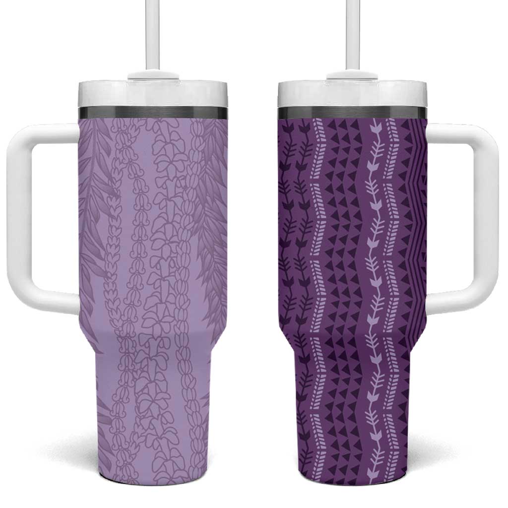 Vintage Violet Hawaiian Traditional Kapa Mix Flowers Lei Tumbler With Handle LT7 One Size: 40 oz Violet - Polynesian Pride