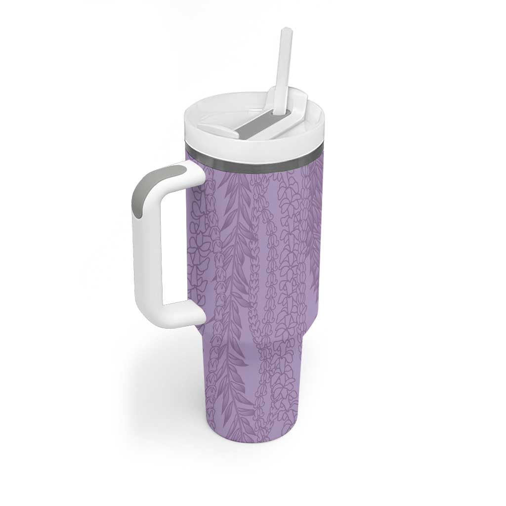 Vintage Violet Hawaiian Traditional Kapa Mix Flowers Lei Tumbler With Handle LT7 - Polynesian Pride