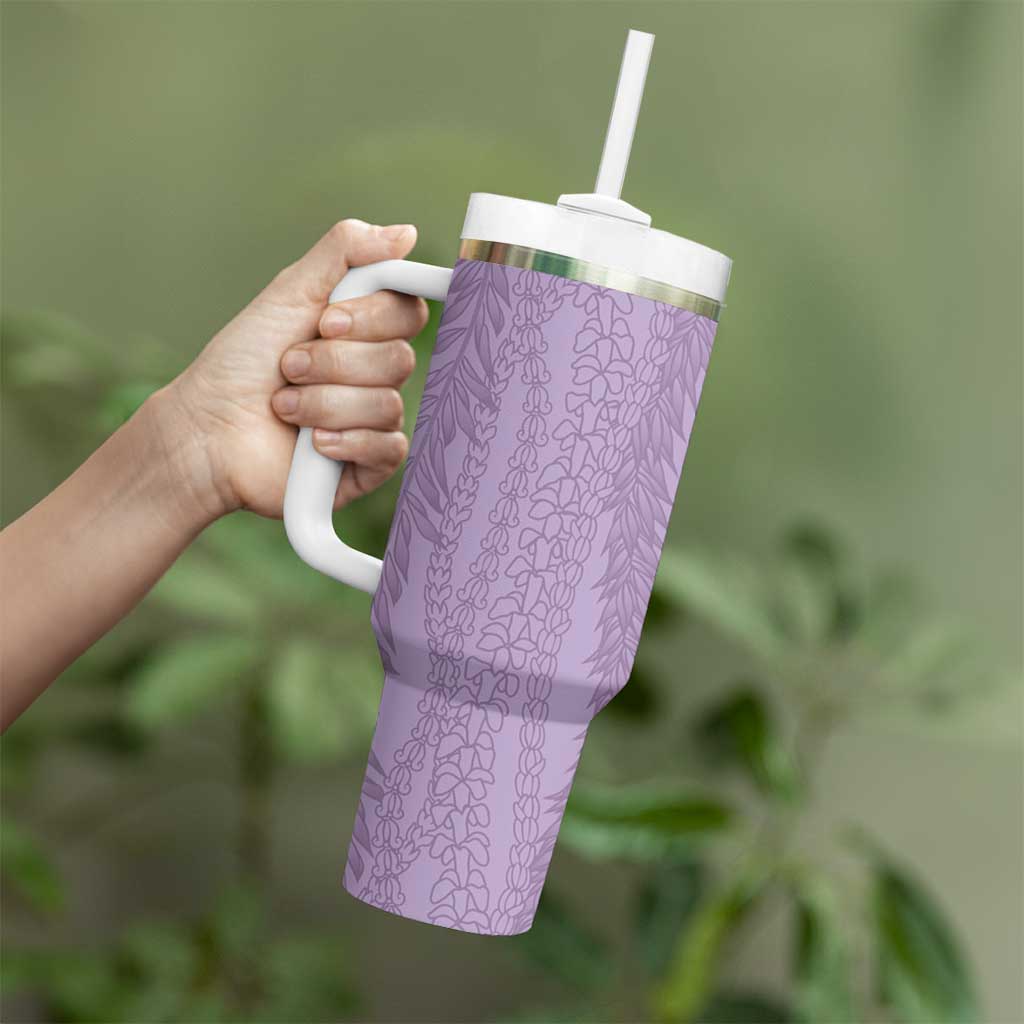 Vintage Violet Hawaiian Traditional Kapa Mix Flowers Lei Tumbler With Handle LT7 - Polynesian Pride